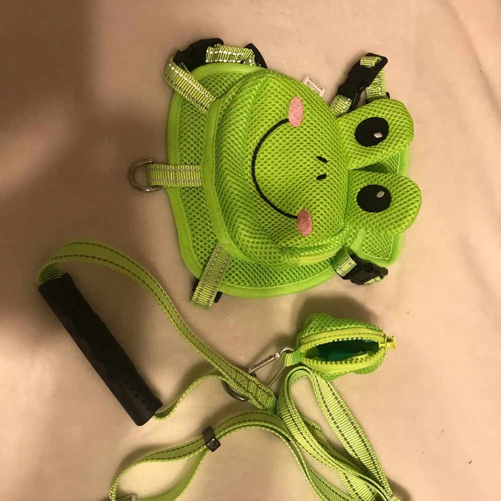 Super adorable dog harness/mini backpack and lease